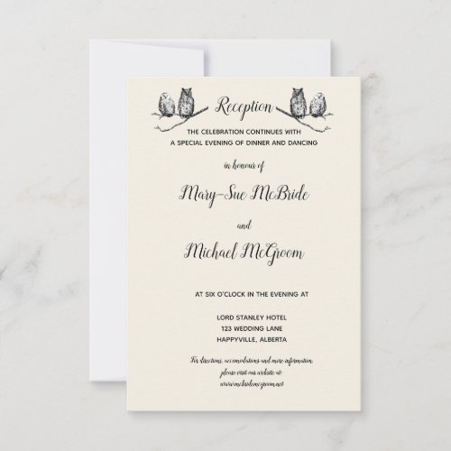 Rustic Woodland Owls Design Reception Invitation