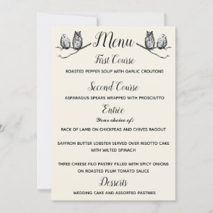 Rustic Woodland Owls Menu Invitation