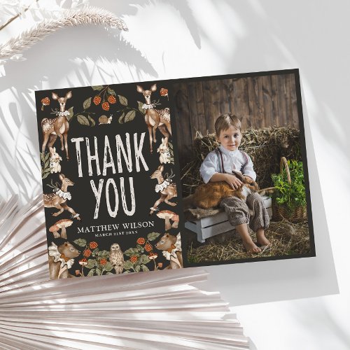 Rustic Woodland Party Animal Birthday Photo Thank You Card