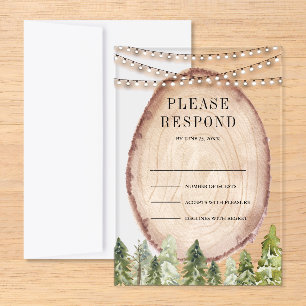Rustic Woodland Pine Forest Wood Slice Wedding Acrylic Rsvp Card