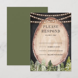 Rustic Woodland Pine Forest Wood Slice Wedding RSVP Card