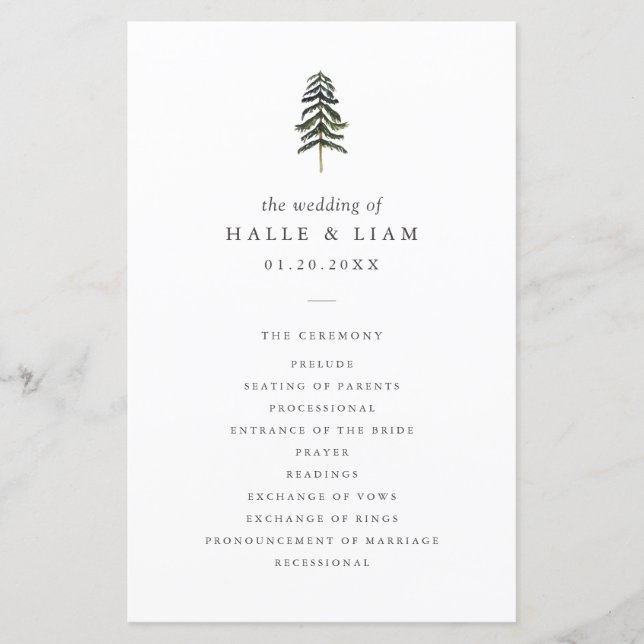 Rustic Woodland Pine Tree Wedding Program (Front)