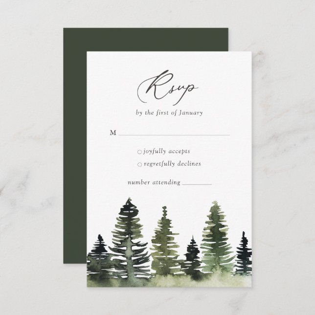 Rustic Woodland Pine Tree Wedding RSVP Card (Front/Back)