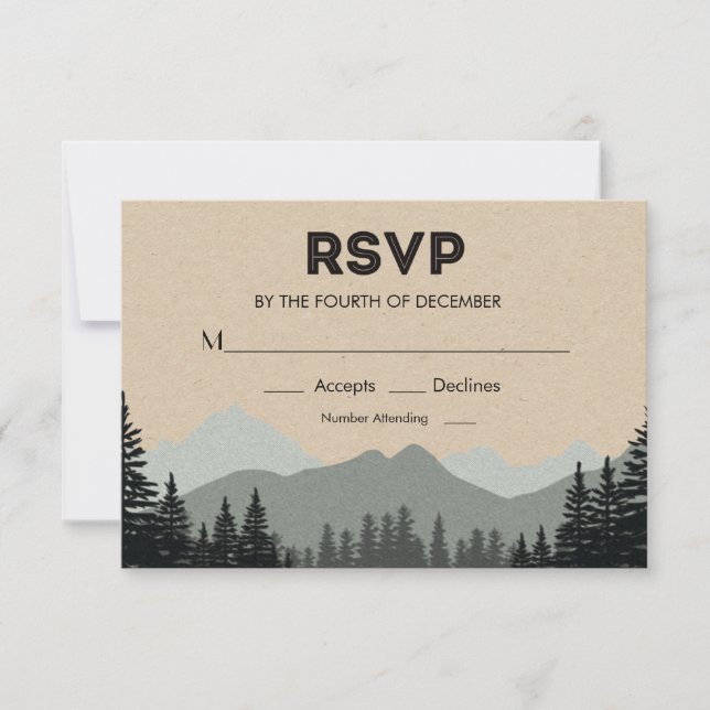 Rustic Woodland Pine Tree Wedding RSVP Card (Front)
