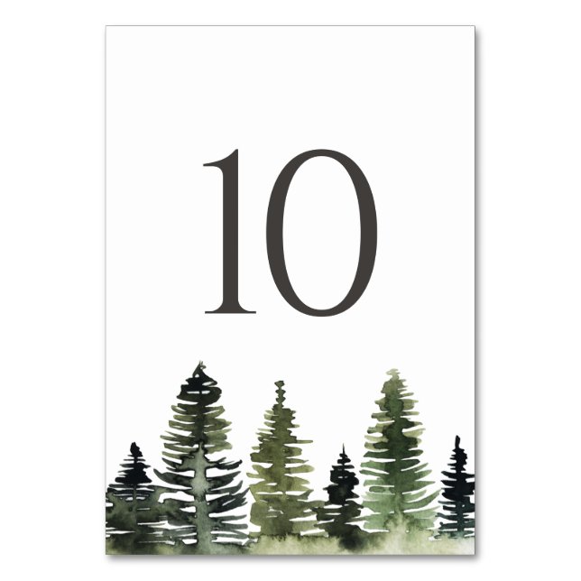 Rustic Woodland Pine Tree Wedding Table Number (Front)