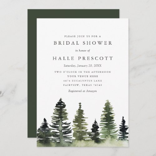 Rustic Woodland Pine Trees Bridal Shower Invitation