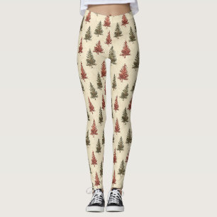 Rustic Woodland Pine Trees Olive Terracotta Cream Leggings