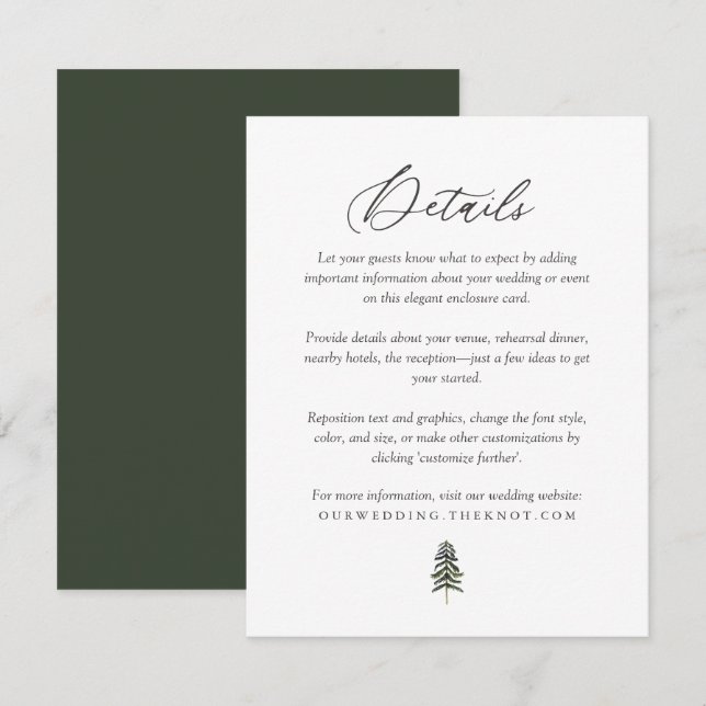 Rustic Woodland Pine Trees Wedding Details Enclosure Card (Front/Back)