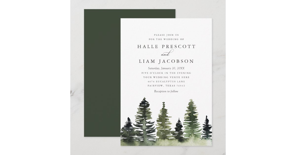 Tree Top Invitations Rustic Woodland Pine Trees Wedding Invitation | Zazzle