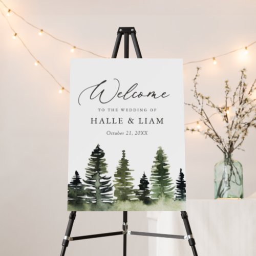 Rustic Woodland Pine Trees Wedding Welcome Sign