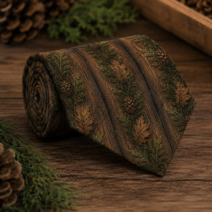 Rustic Woodland Pinecone & Oak Leaf Neck Tie