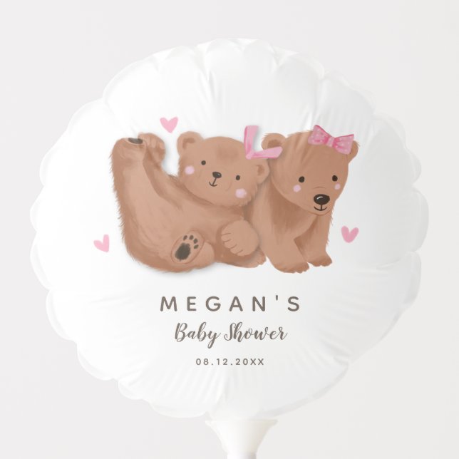 Rustic Woodland Pink Twin Bears Baby Shower  Balloon (Front)