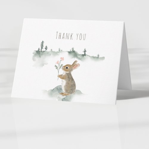 Rustic Woodland Rabbit Watercolor Baby Shower Than Thank You Card