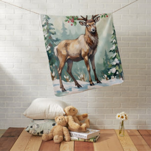 Rustic Woodland Reindeer Elegant Christmas Art Baby Blanket