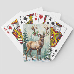 Rustic Woodland Reindeer Elegant Christmas Art Poker Cards