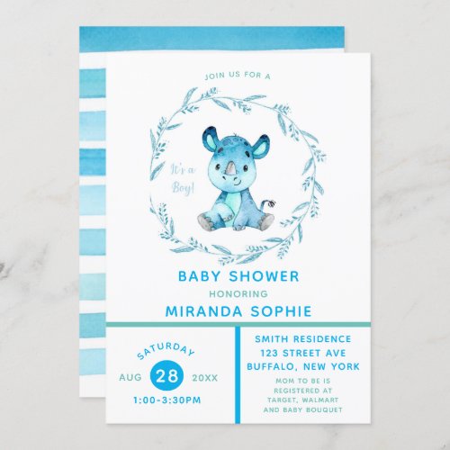 Rustic Woodland Rhino Boy Baby Shower  Invitation