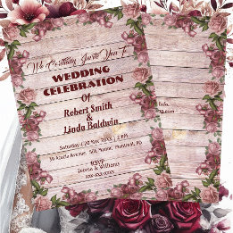 Rustic Woodland Roses Floral Country Wedding  Invitation