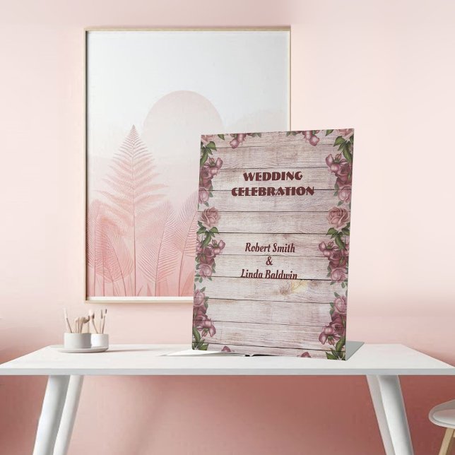 Rustic Woodland Roses Floral Country Wedding Party Pedestal Sign (Rustic Woodland Roses Floral Country Wedding Party Pedestal Sign)