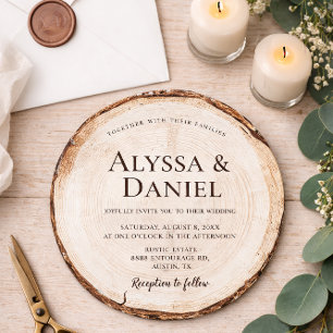 Rustic Woodland Round Wood Slice forest wedding Invitation