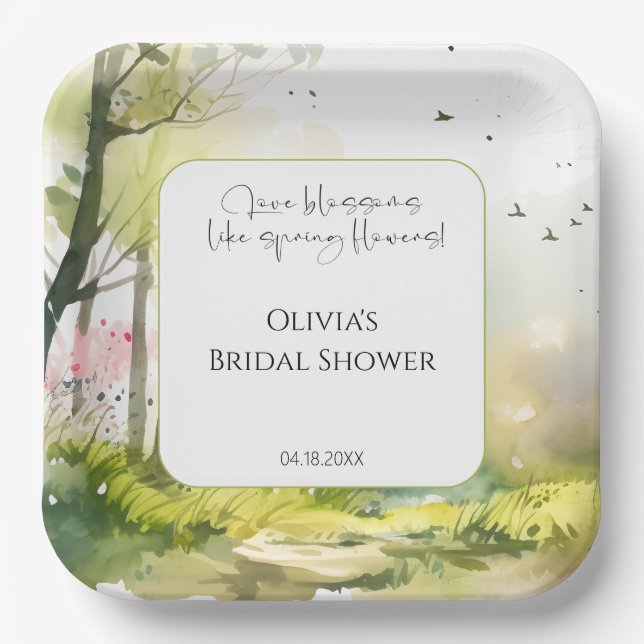 Rustic Woodland Spring Forest Bridal shower Paper Plates (Front)