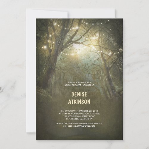 Rustic Woodland String Lights Bridal Shower Invitation