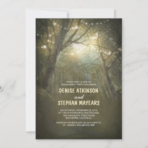 Rustic Woodland String Lights Engagement Party Invitation