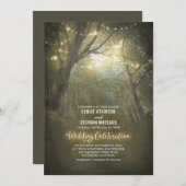 Rustic Woodland String Lights Trees Wedding Invitation (Front/Back)