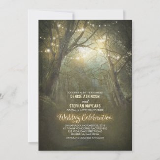 Rustic Woodland String Lights Trees Wedding Invitation