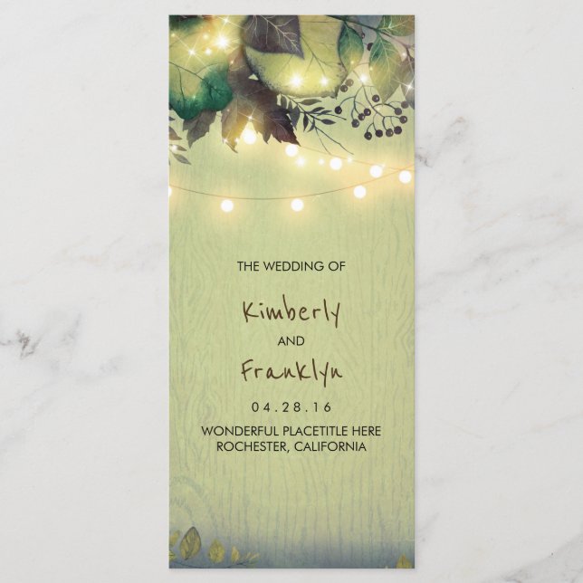 Rustic Woodland String Lights Wedding Programs (Front)