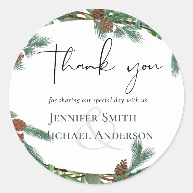 Rustic Woodland Thank You Wedding Favor Classic Round Sticker (Front)