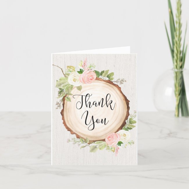 Rustic woodland theme forest blush pink floral thank you card