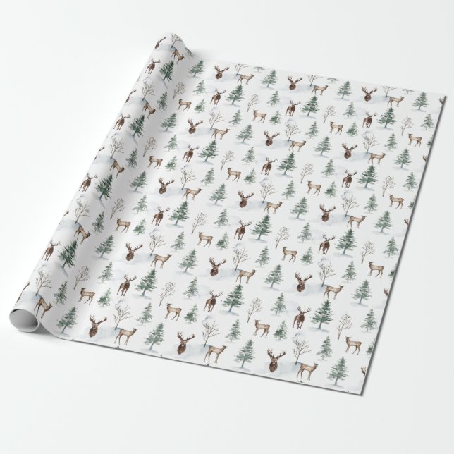 Rustic Woodland Tree Deer Gift Wrapping Paper (Unrolled)
