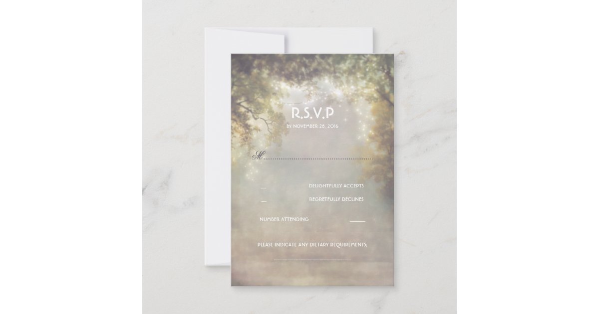 Rustic Woodland Tree Lights Wedding RSVP | Zazzle