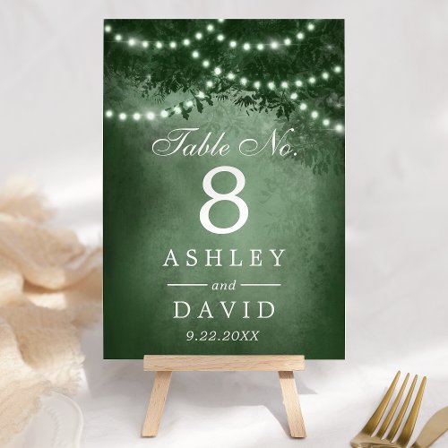 Rustic Woodland Tree String Of Lights Green Table Number