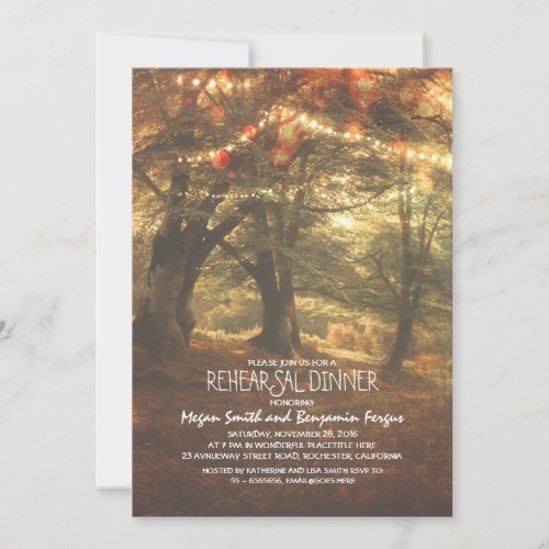 Rustic Woodland Trees Rehearsal Dinner Invitation