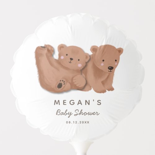 Rustic Woodland Twin Bears Baby Shower Balloon