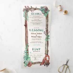 Rustic Woodland Watercolor Forest Wedding Tri-Fold