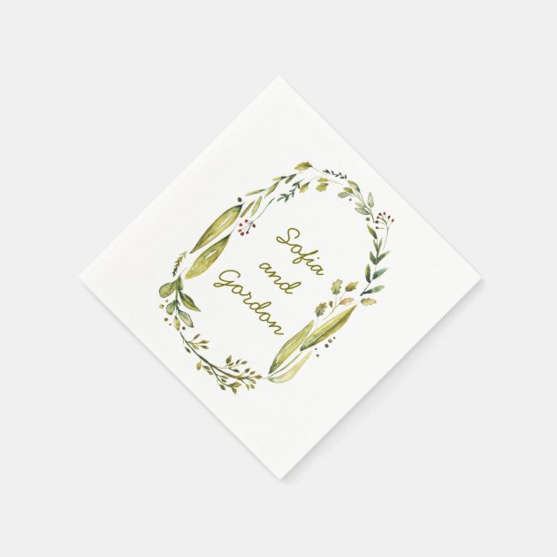 Rustic Woodland Watercolor Laurel Wedding Napkin