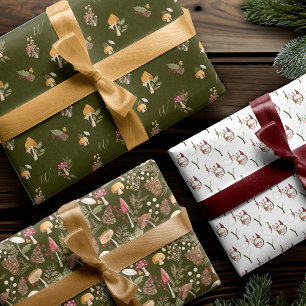 Rustic Woodland Watercolor Woodsy Mushroom Forest Wrapping Paper Sheets