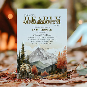 Rustic Woodland We Can Bearly Wait Mountain Baby Invitation