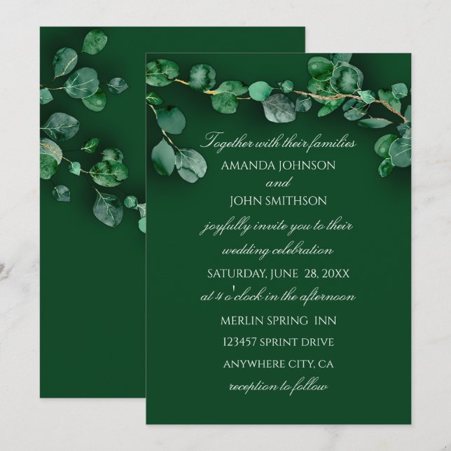 Rustic Woodland Wedding Eucalyptus Green Unique Invitation (Front/Back)