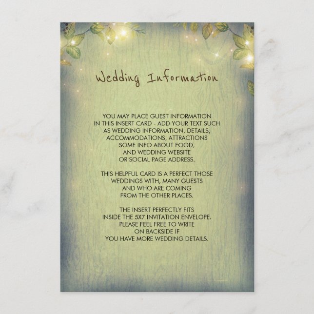 Rustic Woodland Wedding Information Guest Enclosure Card (Front)