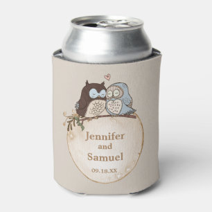 Rustic Woodland Wedding Owl   Can Cooler