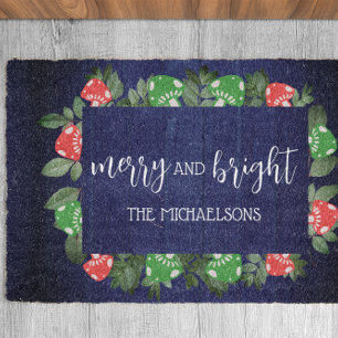 Rustic Woodland Whimsical Mushrooms Christmas Fiber Doormat