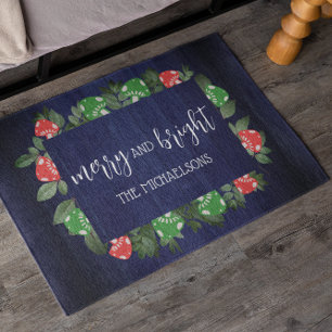 Rustic Woodland Whimsical Mushrooms Christmas Rug