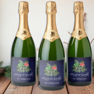Rustic Woodland Whimsical Mushrooms Christmas Sparkling Wine Label