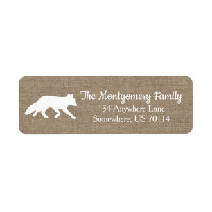 Rustic Woodland White Fox Faux Burlap Label