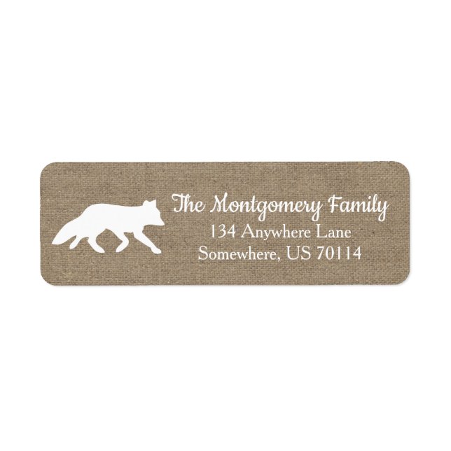 Rustic Woodland White Fox Faux Burlap Label (Front)