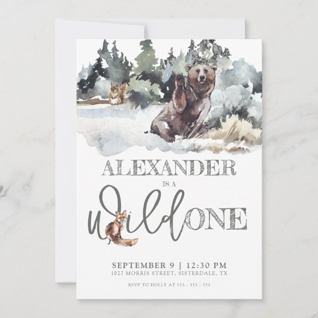 Rustic Woodland Wild One 1st Birthday Invitation (Front)