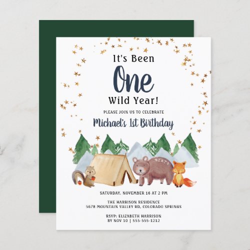 Rustic Woodland Wild One 1st Birthday Party Invita